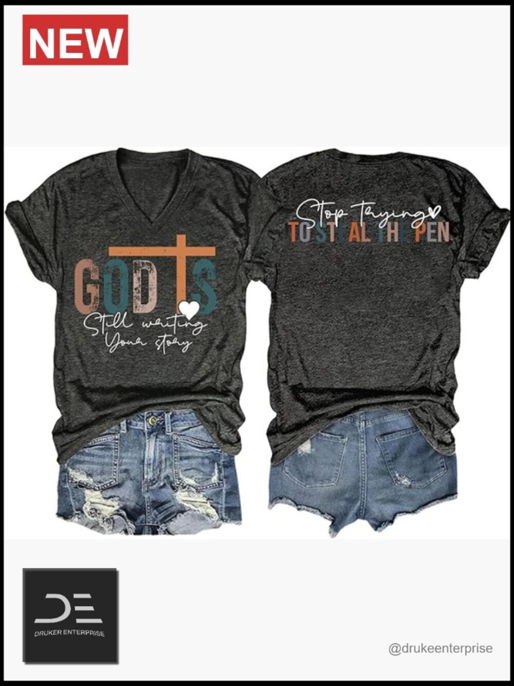 Christian Faith Graphic Tee V-Neck T-Shirt Inspirational God Still Writing Your